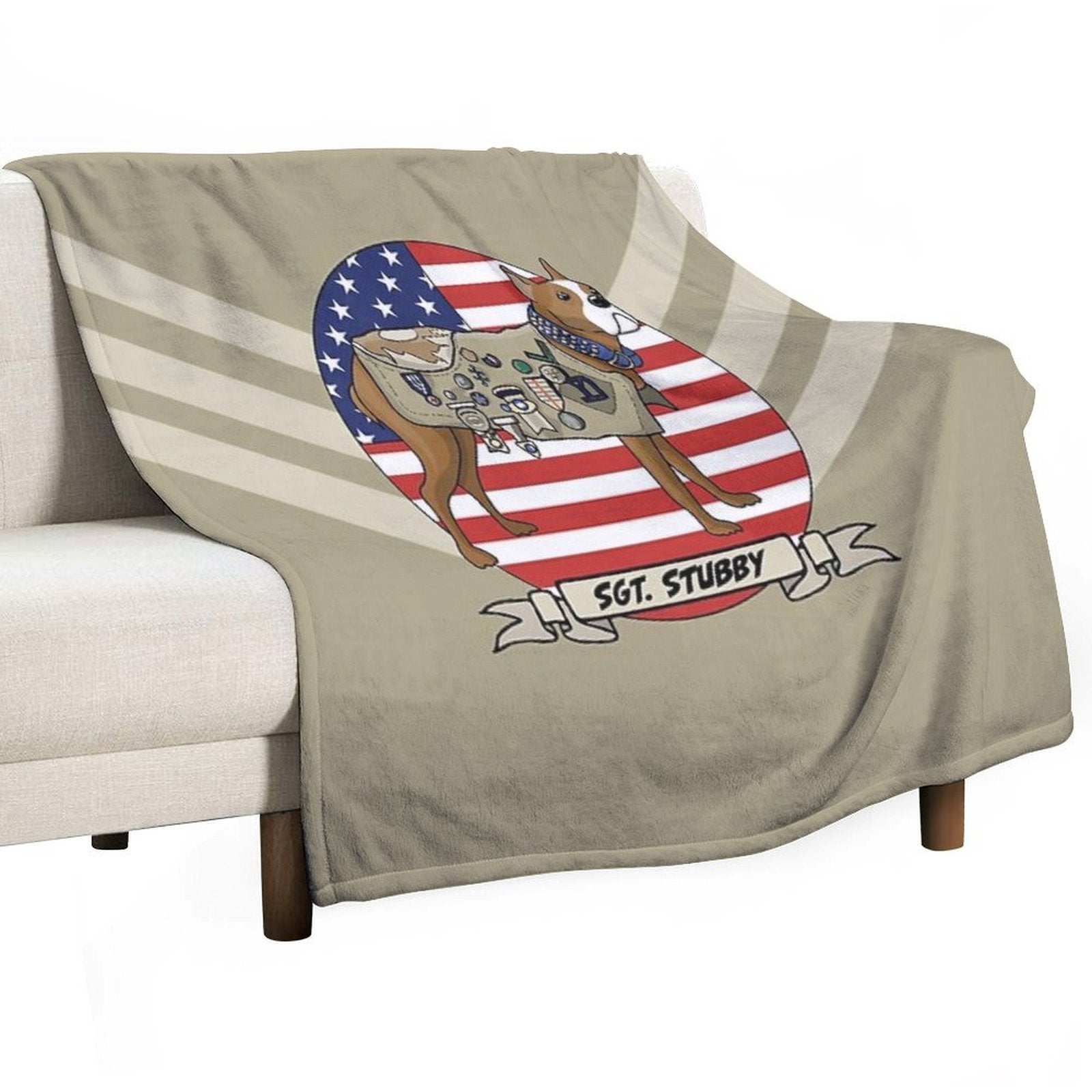 Sergeant Stubby Dog Hero of World War I Beige And Stripes Velvety-soft Throw Blanket