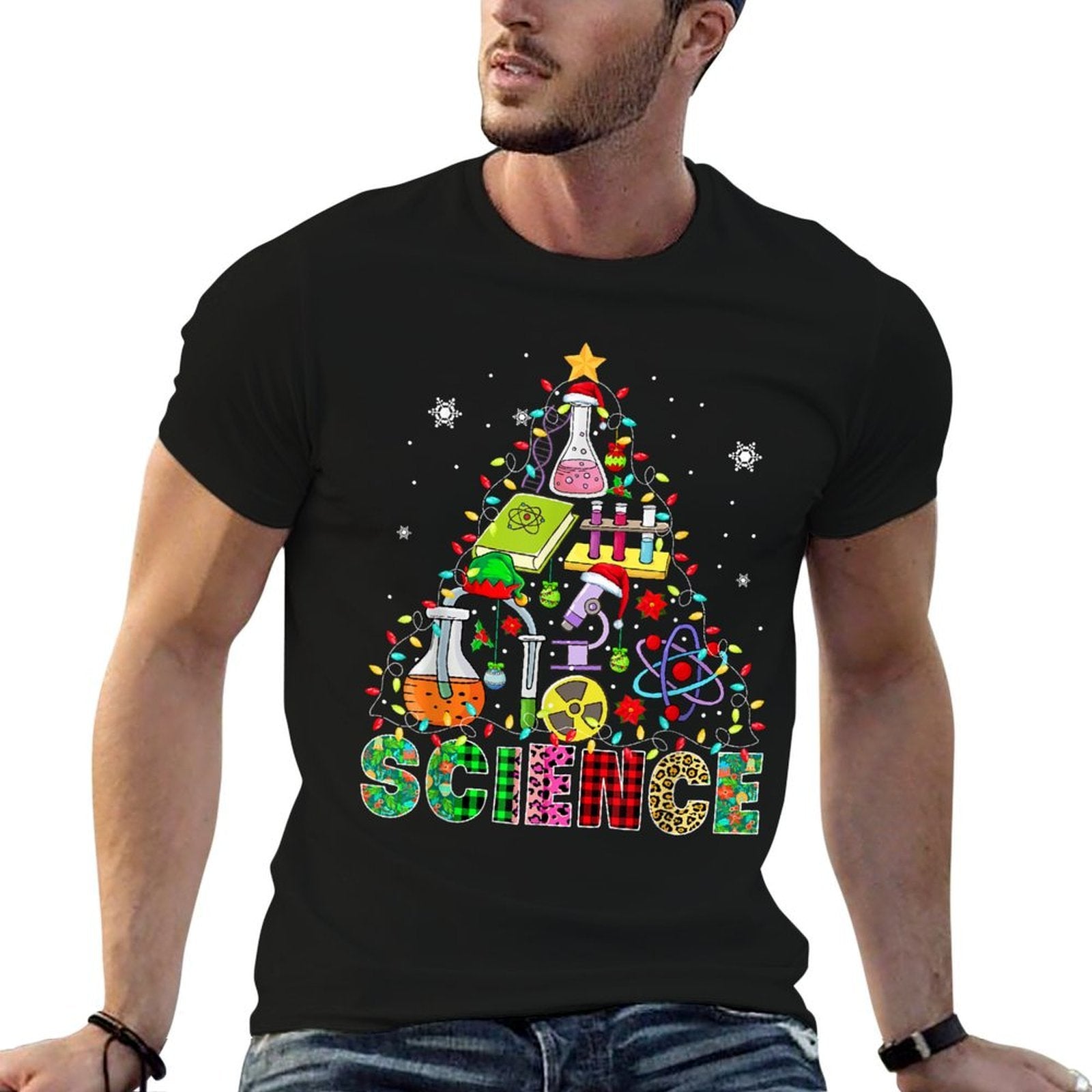 Science Santa Elf Teaching Tools As Christmas Tree Colourful  Easy-care T-Shirt