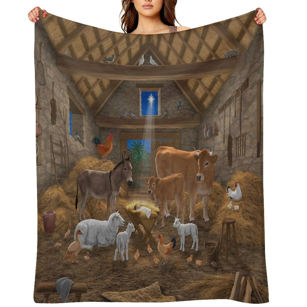 Baby Jesus In Manger Christmas Nativity Scene Premium Throw Blanket