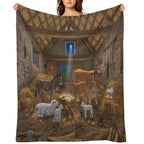 Baby Jesus In Manger Christmas Nativity Scene Premium Throw Blanket