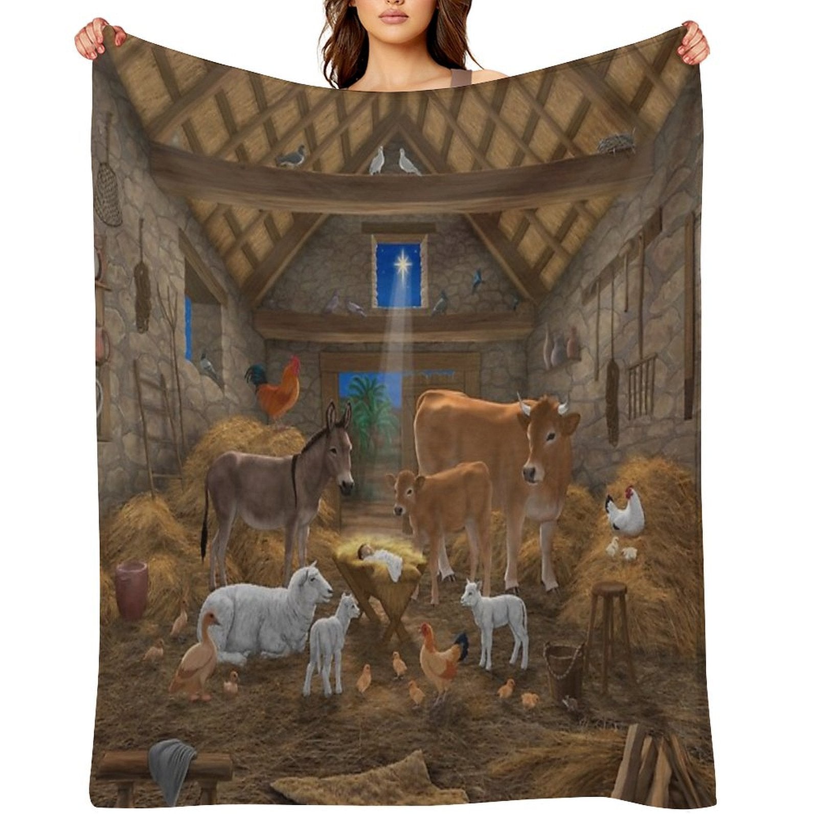 Baby Jesus In Manger Christmas Nativity Scene Premium Throw Blanket