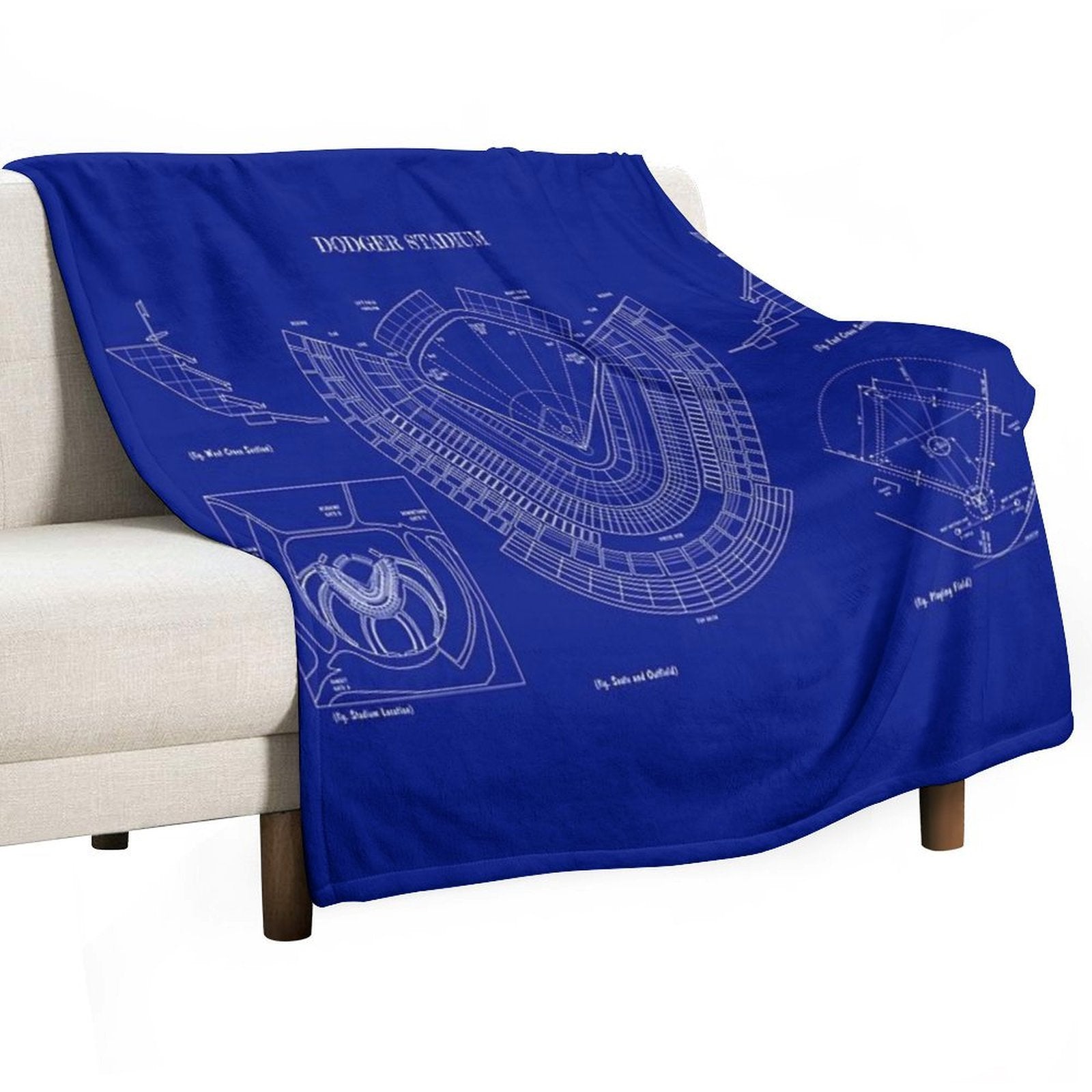 Dodger Stadium (White Stencil-No Background) Travel-friendly Throw Blanket