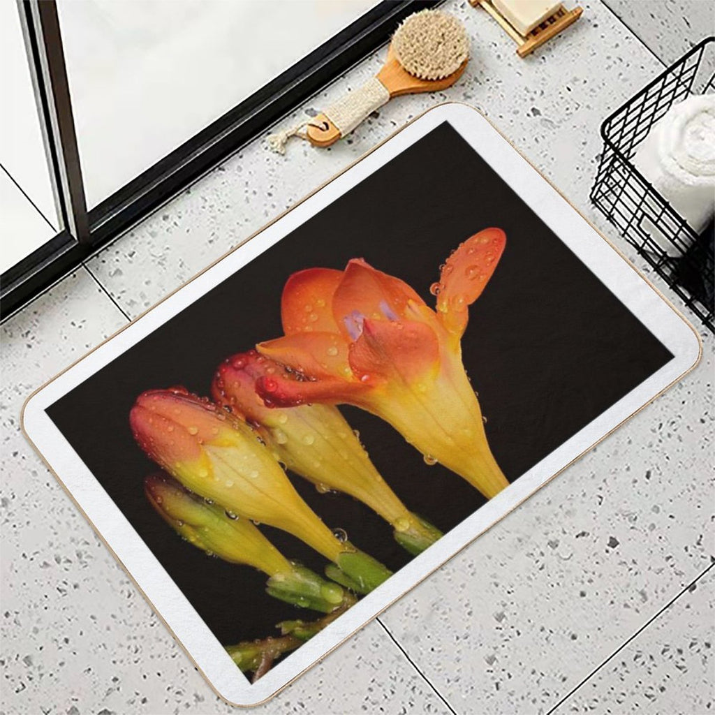 Vibrant Freesia Bloom with Dew Drops – Macro Floral Photography Fressia  Odorless Bath Mat