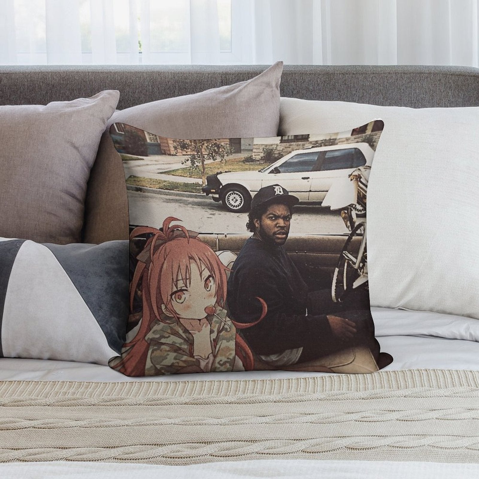 Waifuz N The Hood Feat Kyoko Sakura Soft Washable Throw Pillow