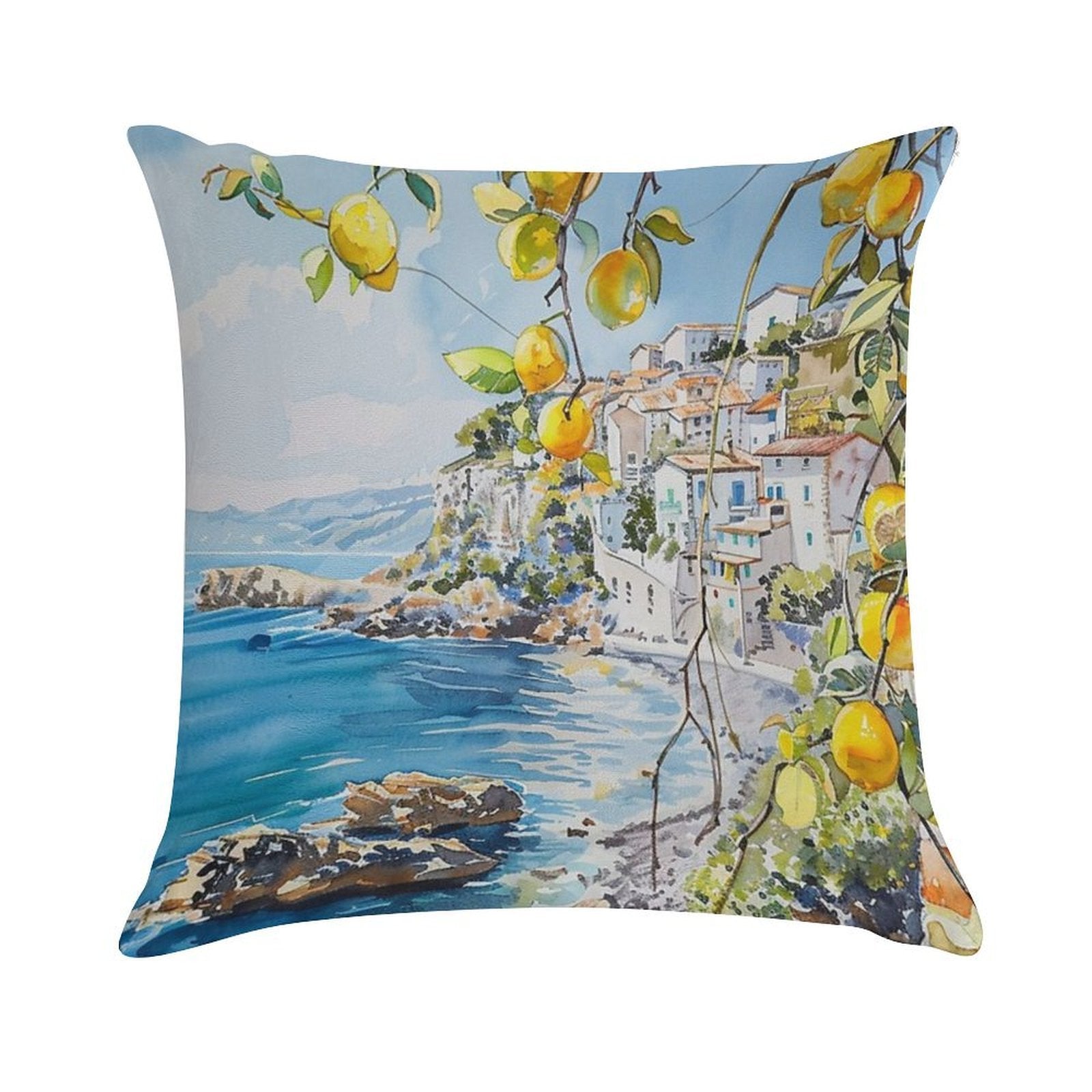 A Summer on The Italian Coast Soft Shrink-Resistant Throw Pillow