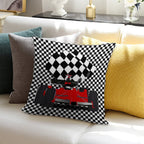 Red  Race Car with Checkered Flag Soft Shrink-Resistant Throw Pillow