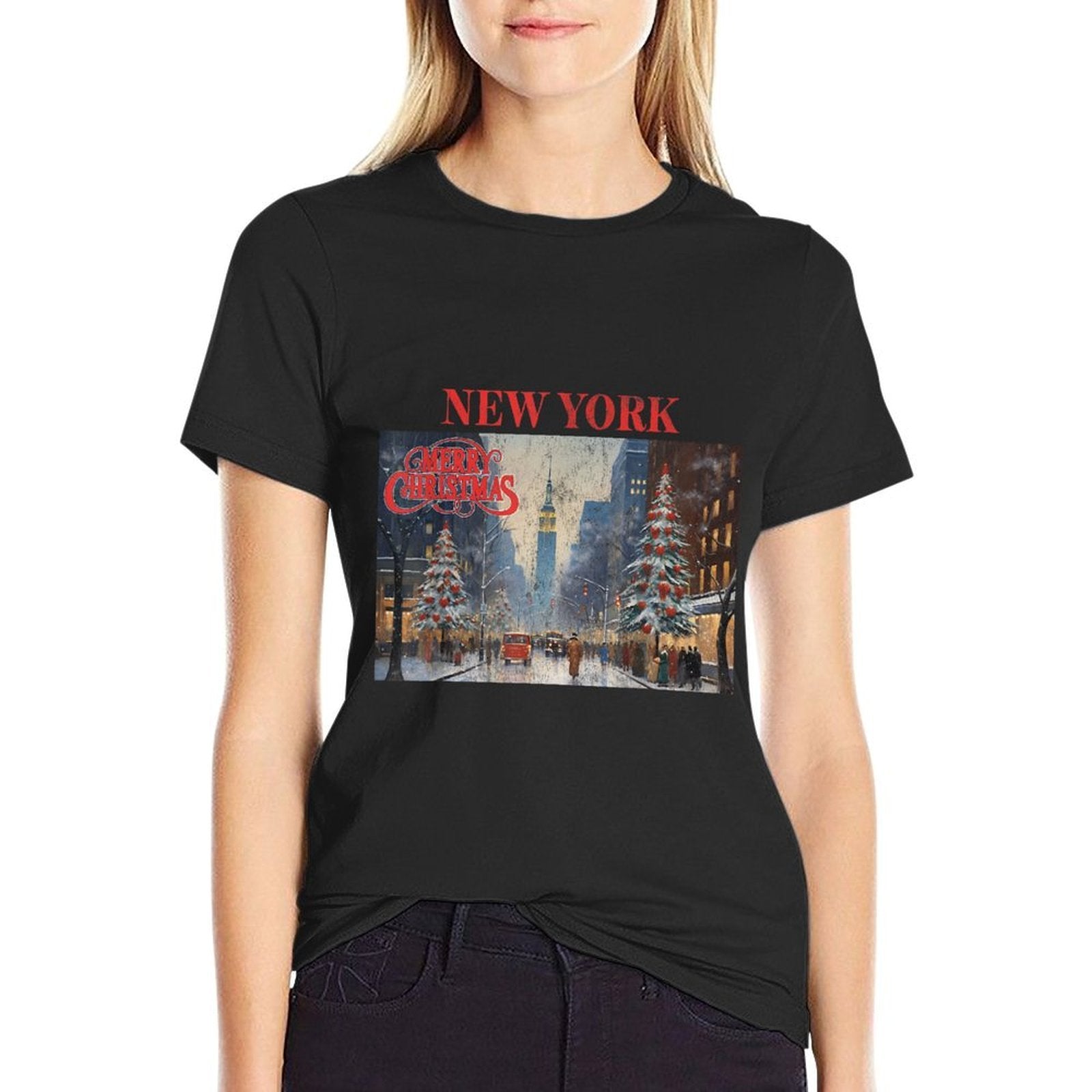 New York City Merry Christmas Santa Matching Family Vintage  Oversized Silhouette T-Shirt