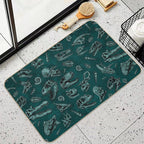 Dinosaur Skull Sketch Tiled Pattern Green  Multi-Purpose Bath Mat