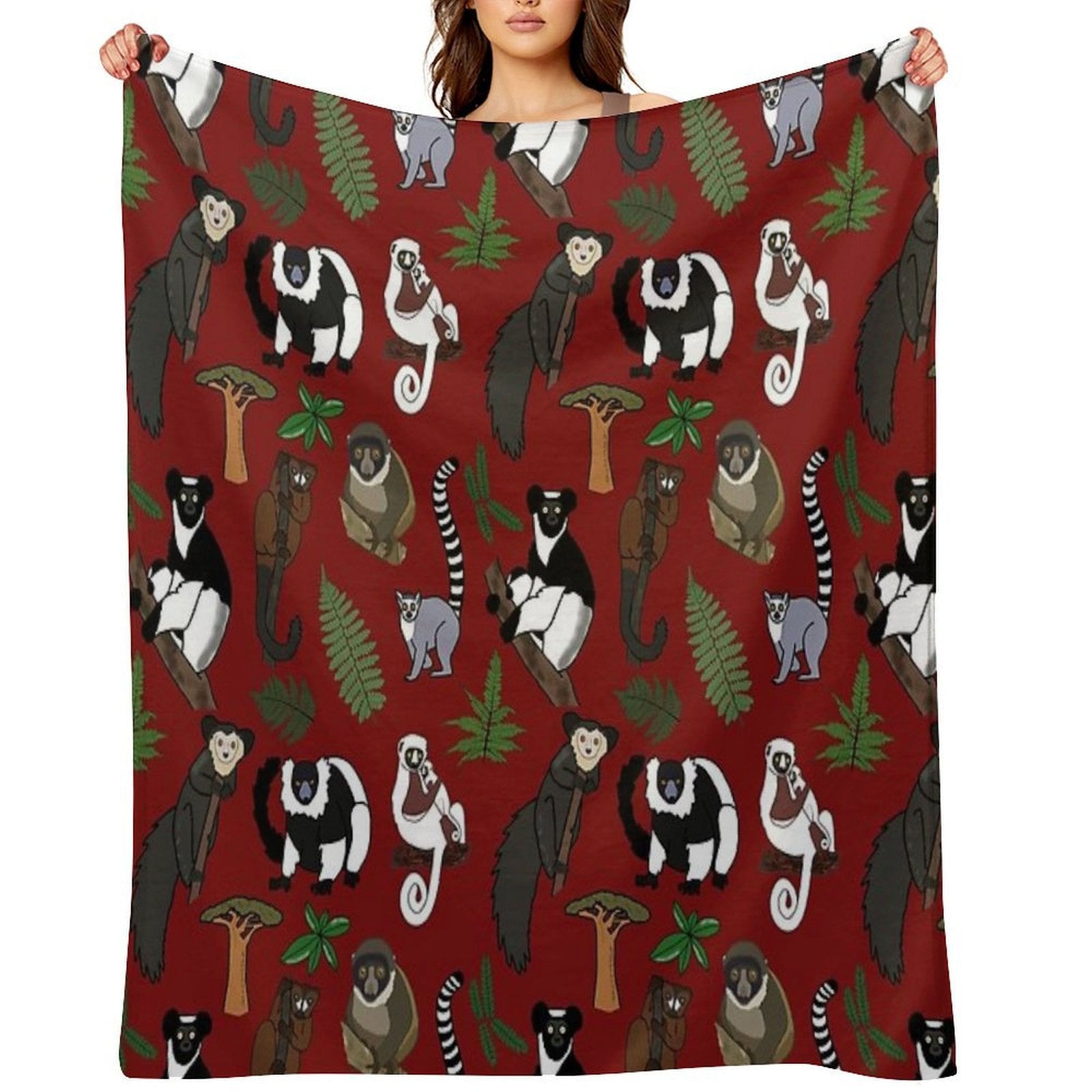 Lemur Pattern Anti-pilling Throw Blanket