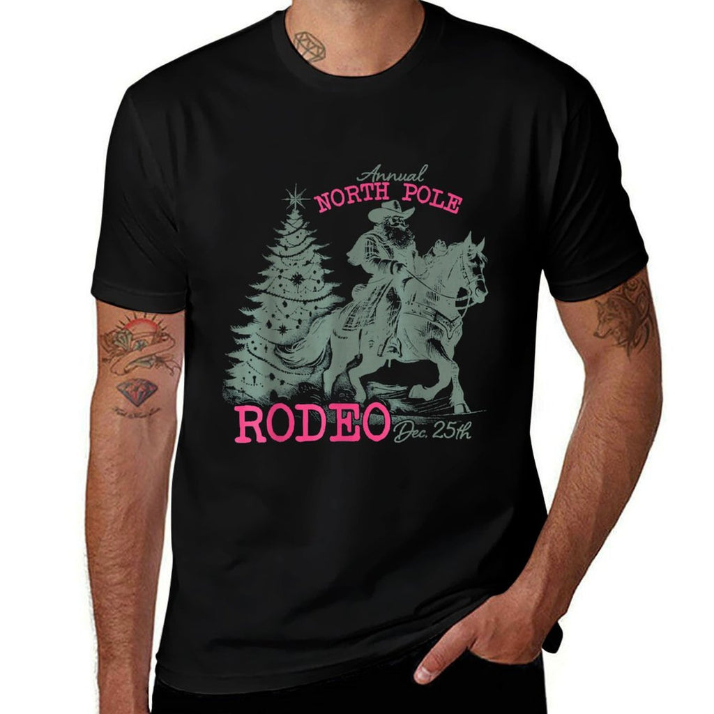 Annual North Pole Rodeo Santa Western Cowboy Christmas Retro  Breathable T-Shirt