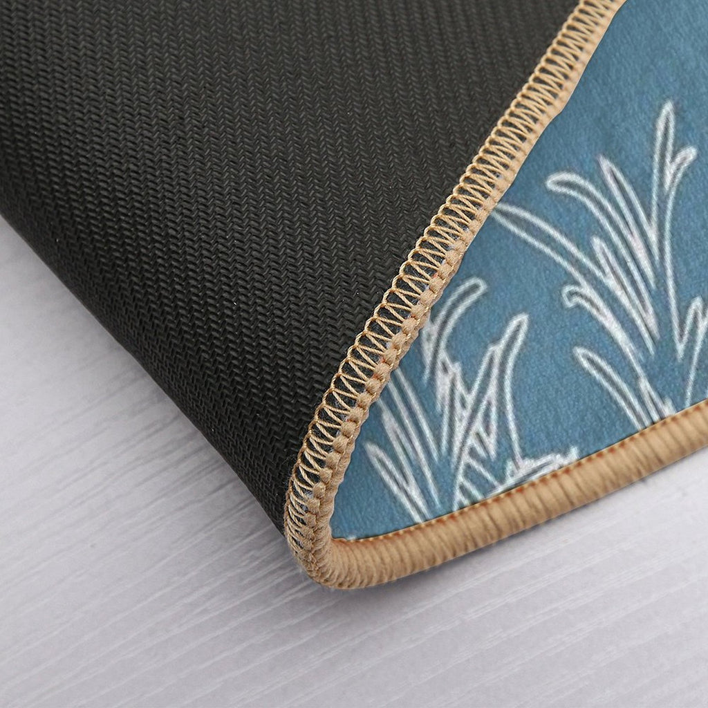 Asthetic White Plants on Blue Pattern  Absorbent Bath Mat