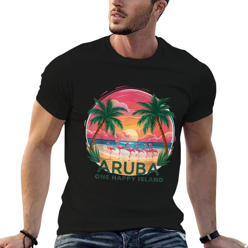 Arubas One Happy Island Beautiful Sunset Beach Flamingo  Durable T-Shirt
