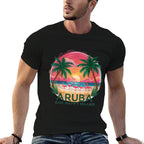 Arubas One Happy Island Beautiful Sunset Beach Flamingo  Durable T-Shirt