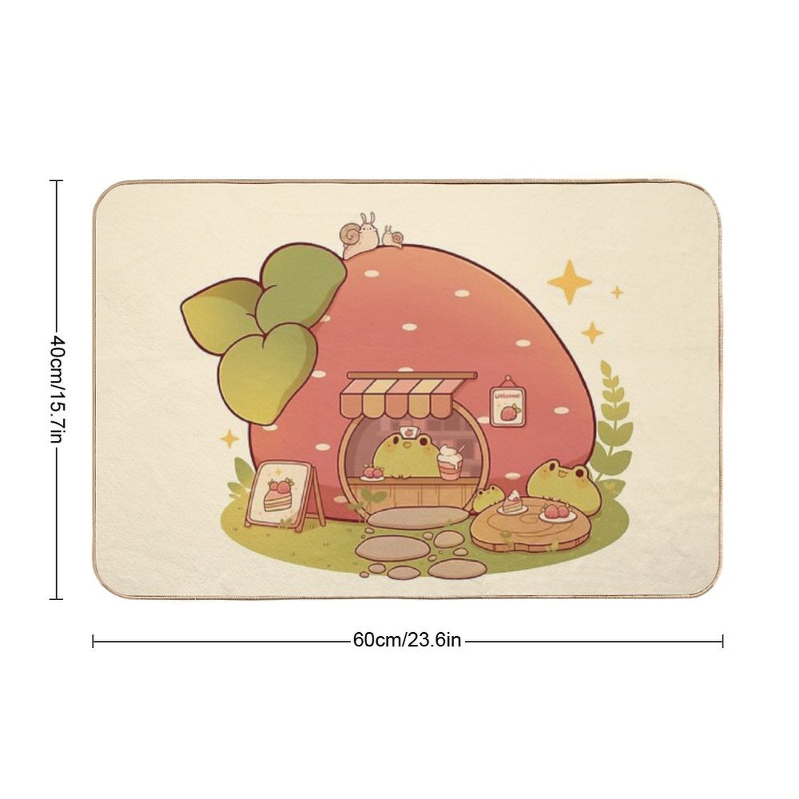 Strawberry Bakery Shop with Frogs  Repositionable Bath Mat