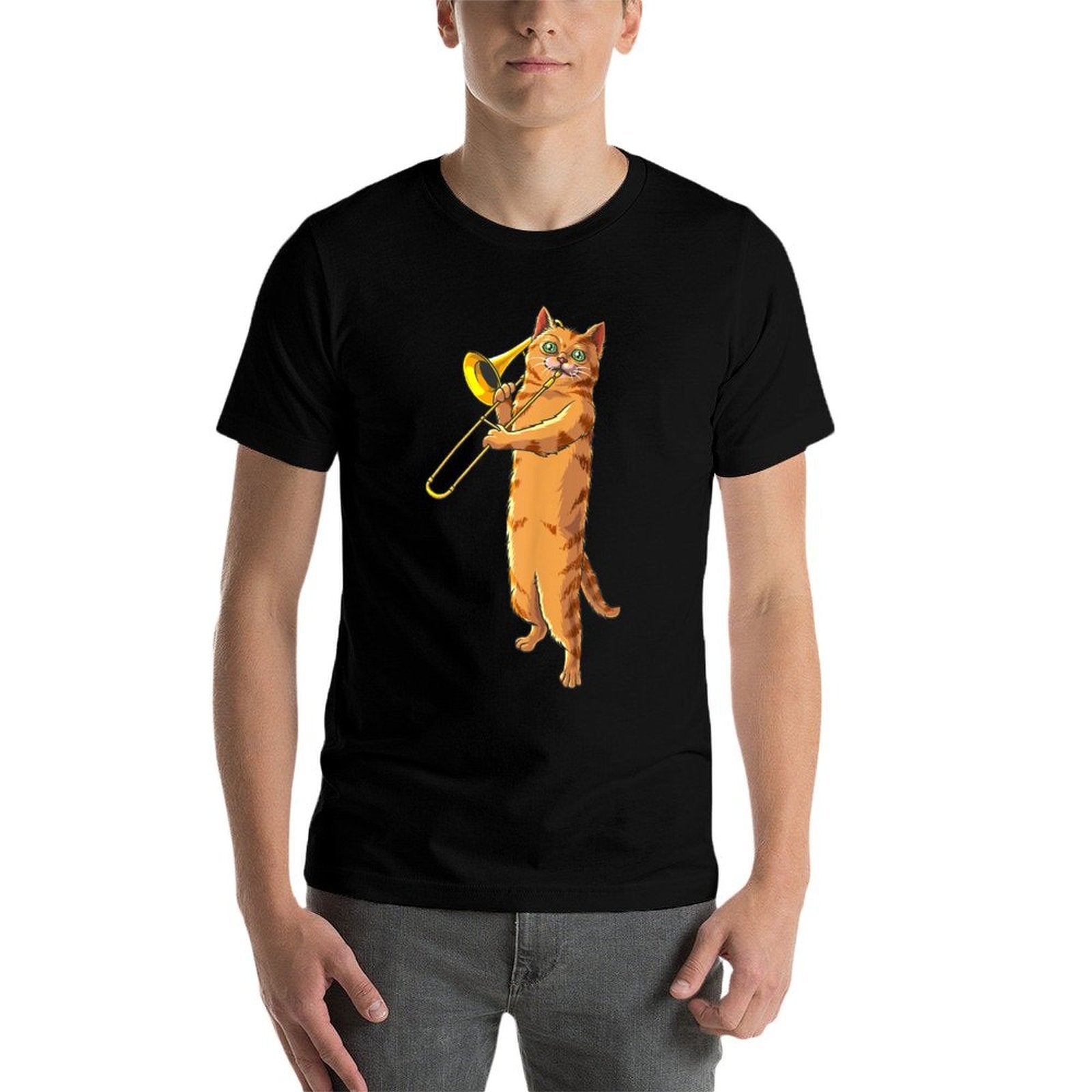 Funny Cat Playing Trombone Gift  Cool Kitten Musician Fan  Breathable T-Shirt