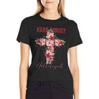 Floral Hard Fought Hallelujah Flowers Christian Cross Lord  Heathered Texture T-Shirt