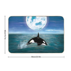 Killer Whale Swimming on Full Moon Light  Repositionable Bath Mat