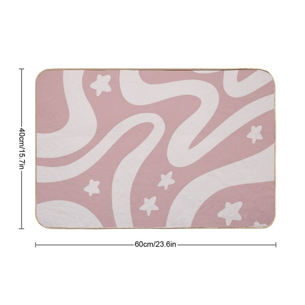 Retro Liquid Swirl & Stars Abstract Pattern Pink  High-Traffic Bath Mat
