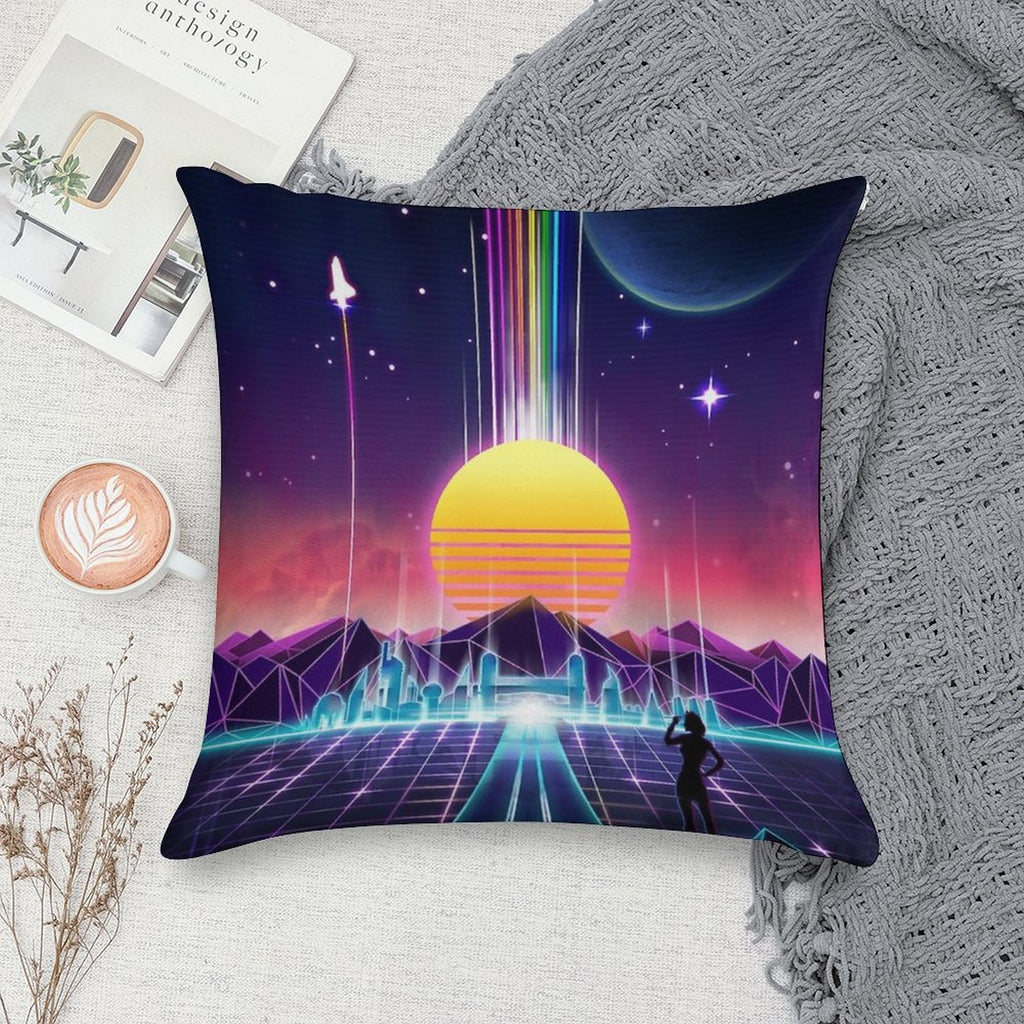 Neon Sunrise Soft Bedroom Essential Throw Pillow