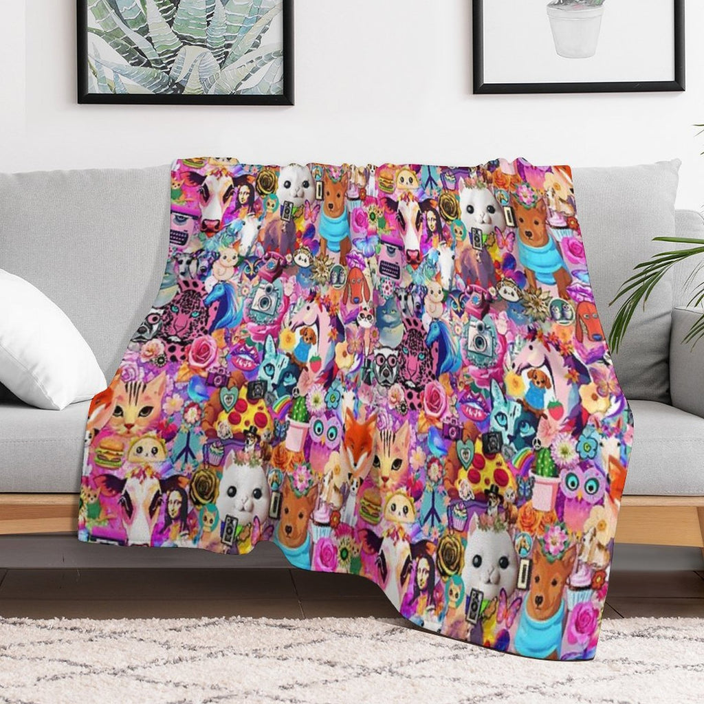 Bright Kitschy Stickerbomb Durable Throw Blanket