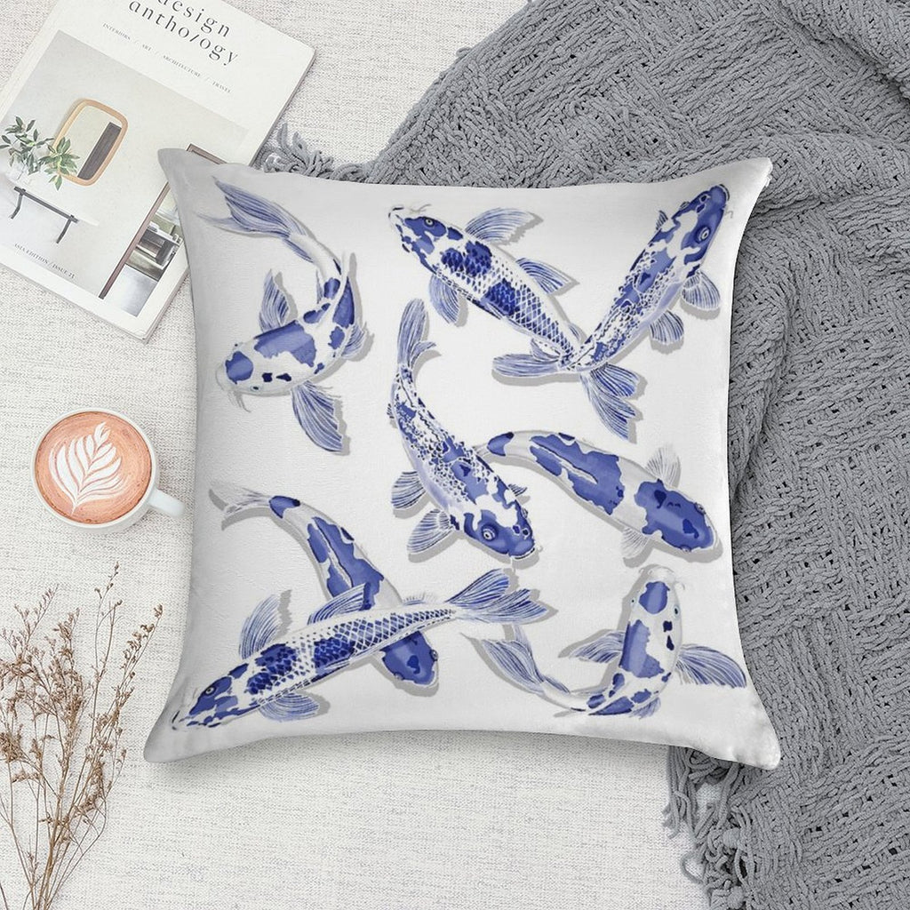 Blue And White Koi Fish Artwork – Zen Wall Decor for Home & Office Soft Decorative Cover Throw Pillow