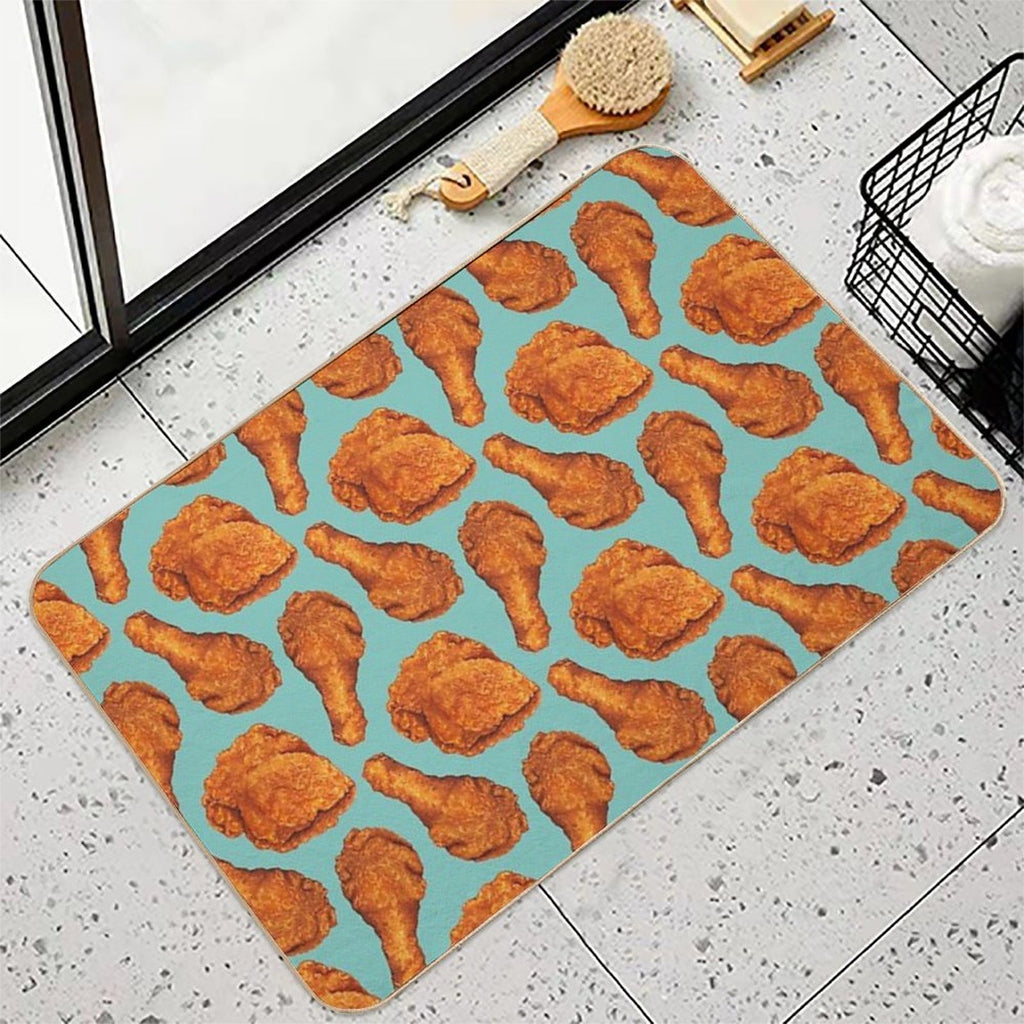 Fried Chicken Pattern - Blue Durable Bath Mat