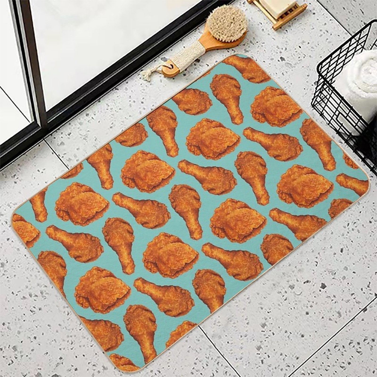 Fried Chicken Pattern - Blue Durable Bath Mat