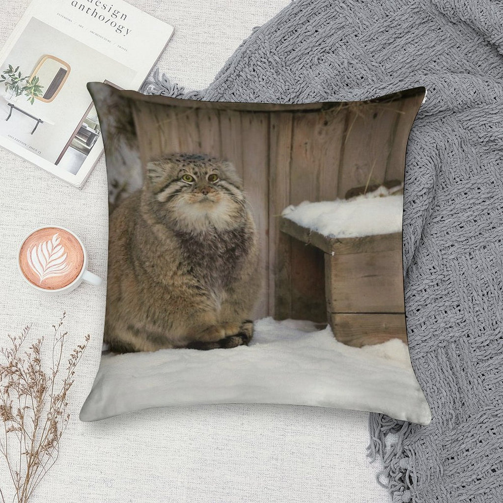 Zelenogorsk The Pallas's Cat Is Warming His Paws on A Tail Soft Short Plush Fabric Throw Pillow