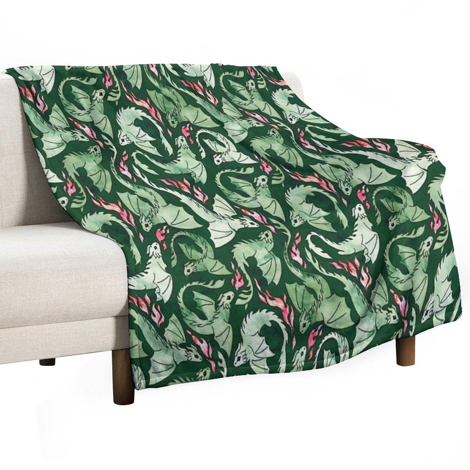 Dragon Fire Dark Green Velvety-soft Throw Blanket