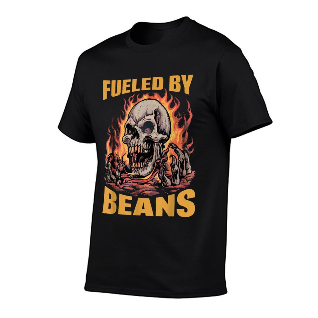 Fueled By Beans Funny Brainrot Cringe Skeleton Meme Flames  Graphic-printed T-Shirt