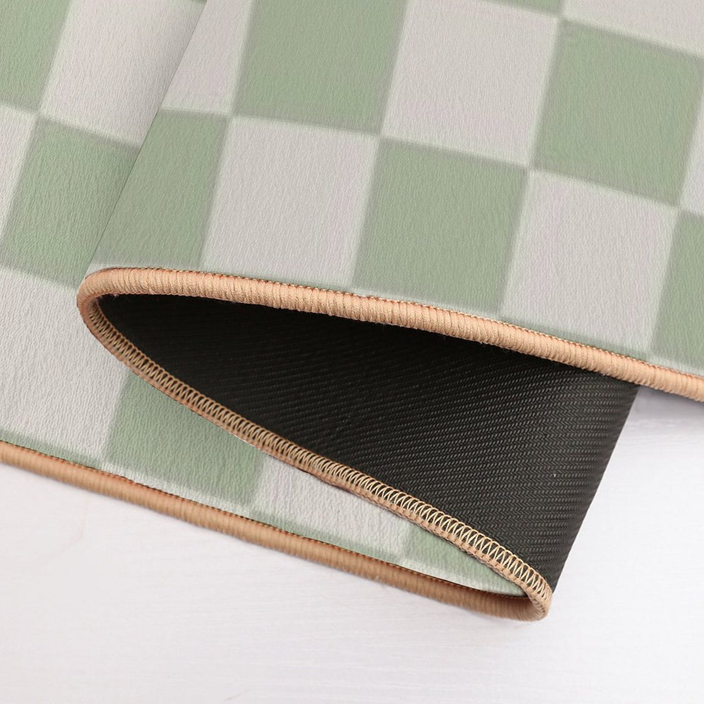 Checkerboard Check Checkered Pattern in Sage Green And Beige  Easy Maintenance Bath Mat