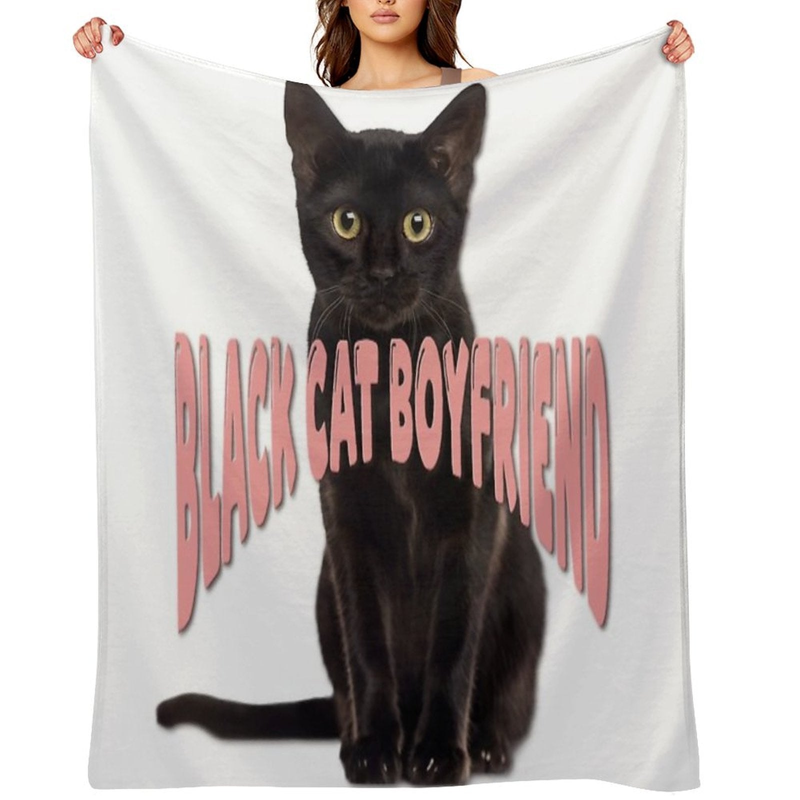 Black Cat Boyfriend Print Gift-ready Throw Blanket