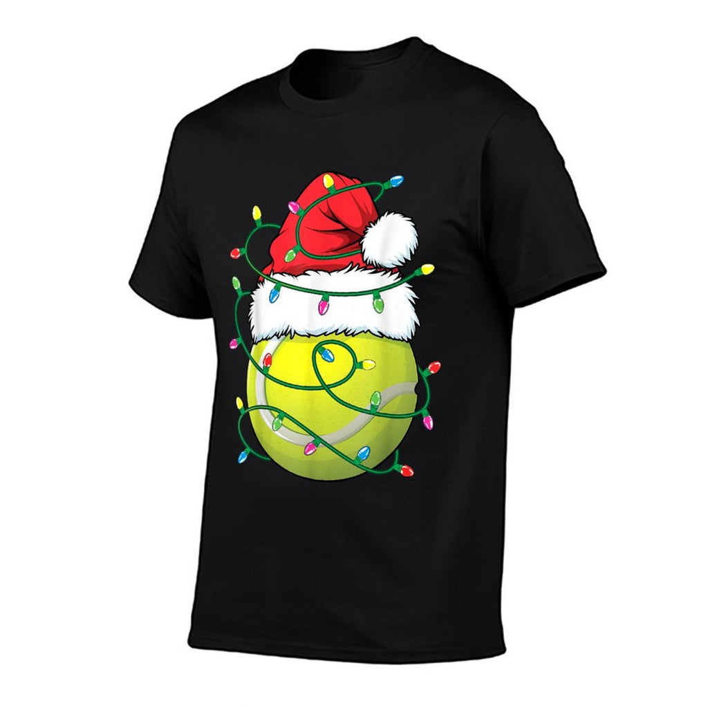 Funny Christmas Tennis Ball Santa Hat Xmas Lights Womens  Polyester Blend T-Shirt