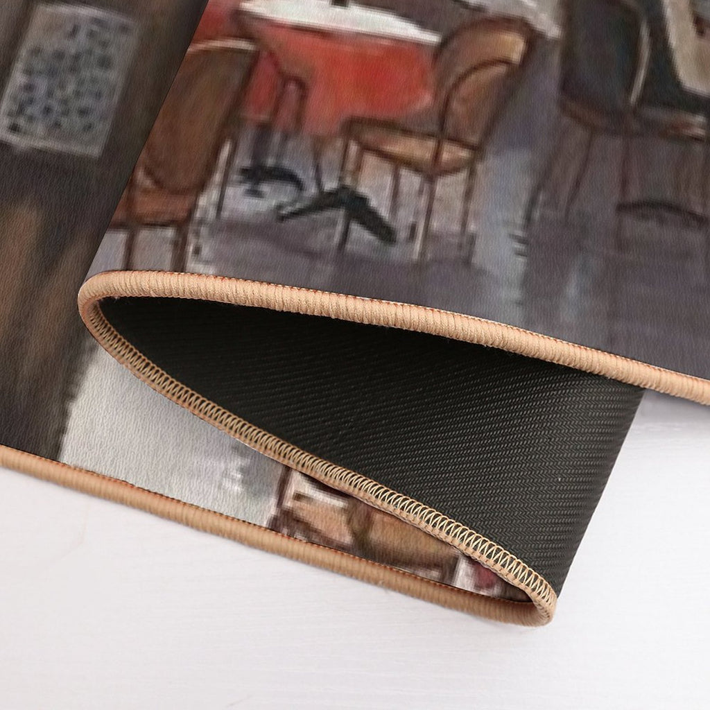 Paris Painting of Street Café And Eiffel Tower in Background  Non-Slip Bath Mat