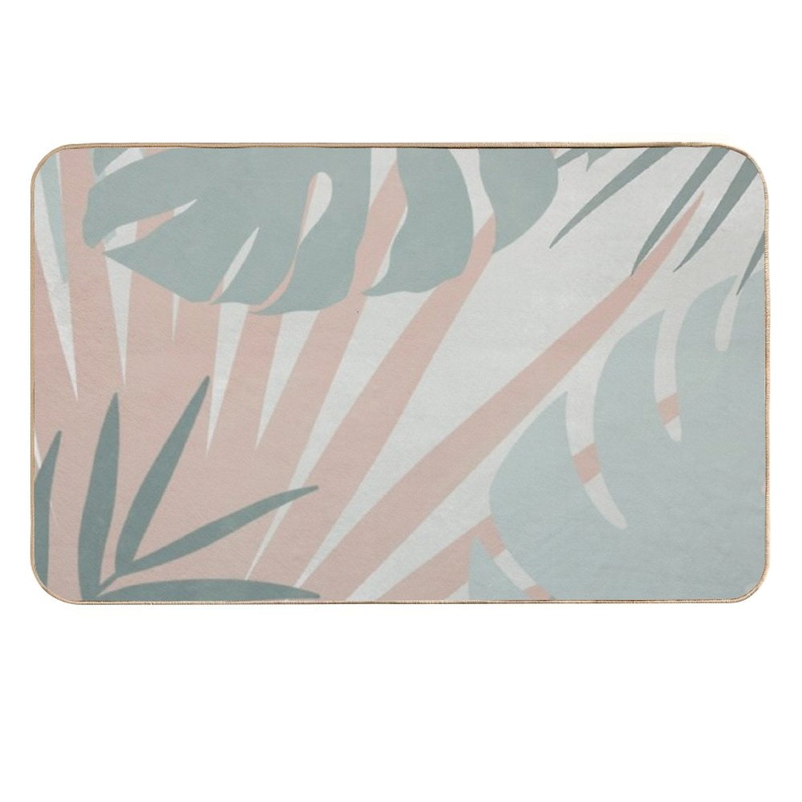 Green And Pink Palm Plant And Monstera Leaf Boho Illustration #1  Long-Lasting Bath Mat