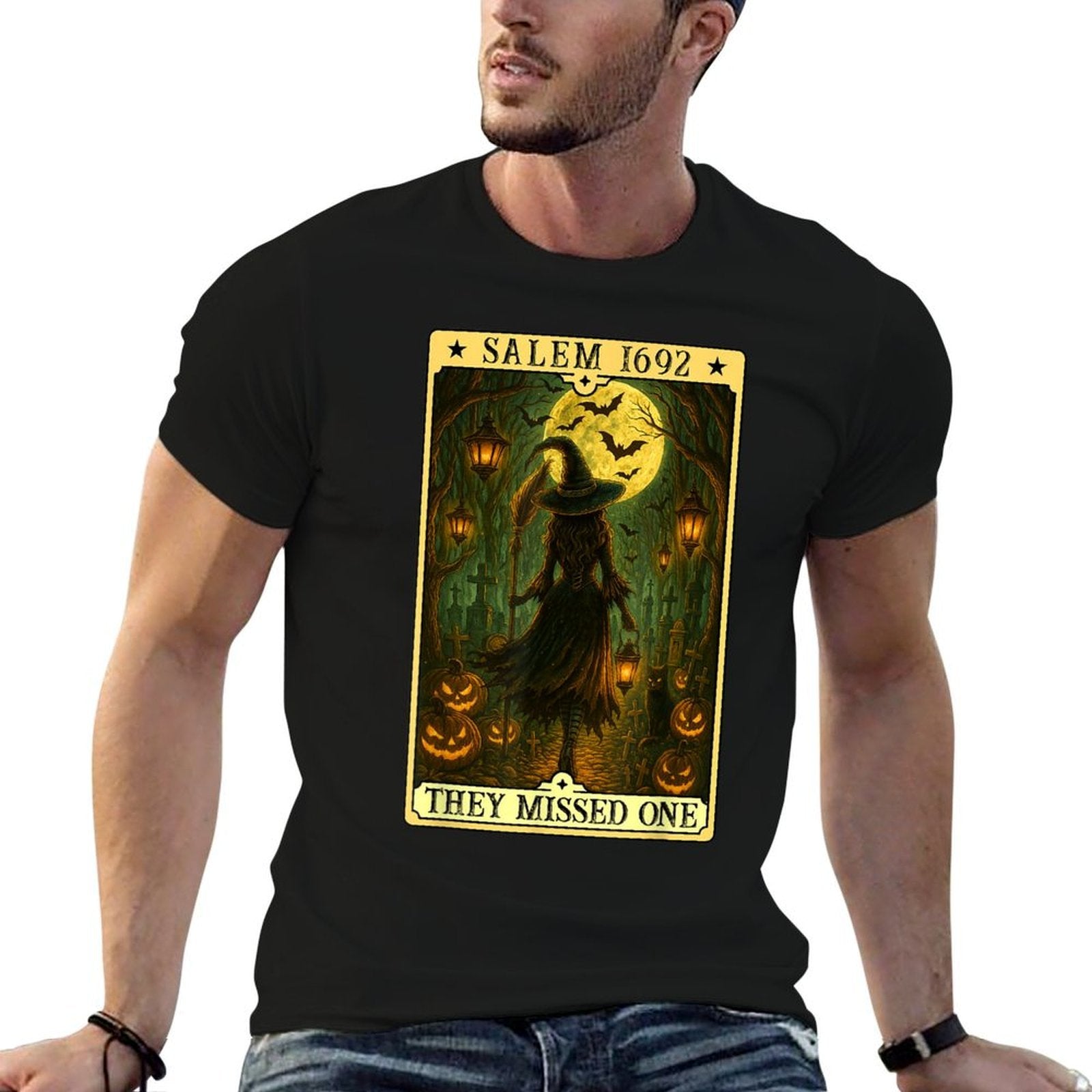 Salem 1692 Halloween Witch They Missed One Tarot Card Women  Stretchy T-Shirt
