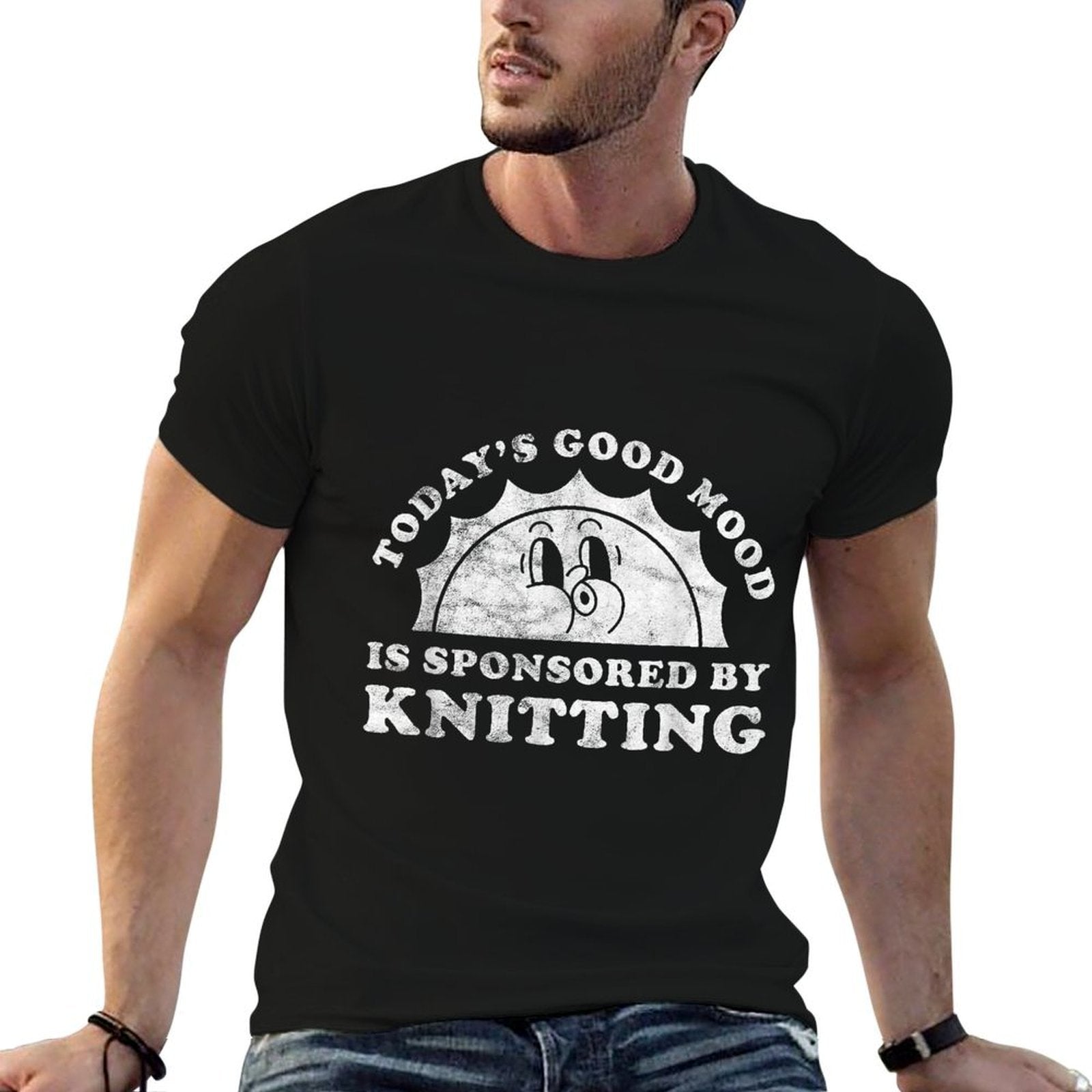 Funny Cute Retro Vintage Knitting  Rolled Sleeves T-Shirt