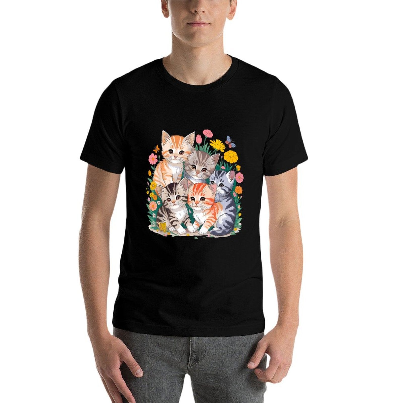 Kittens Floral Cat Men Women Girls Kids  Trendy Pattern T-Shirt