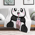 Panda Boba Kawaii Bubble Tea Plush Throw Blanket