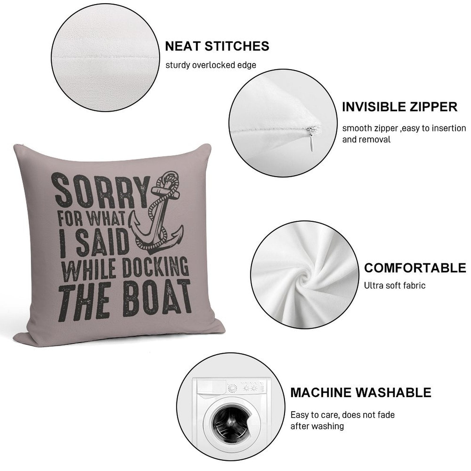 Sorry for What I Said While Docking The Boat Funny Sailing Quote Soft Fade-Resistant Throw Pillow