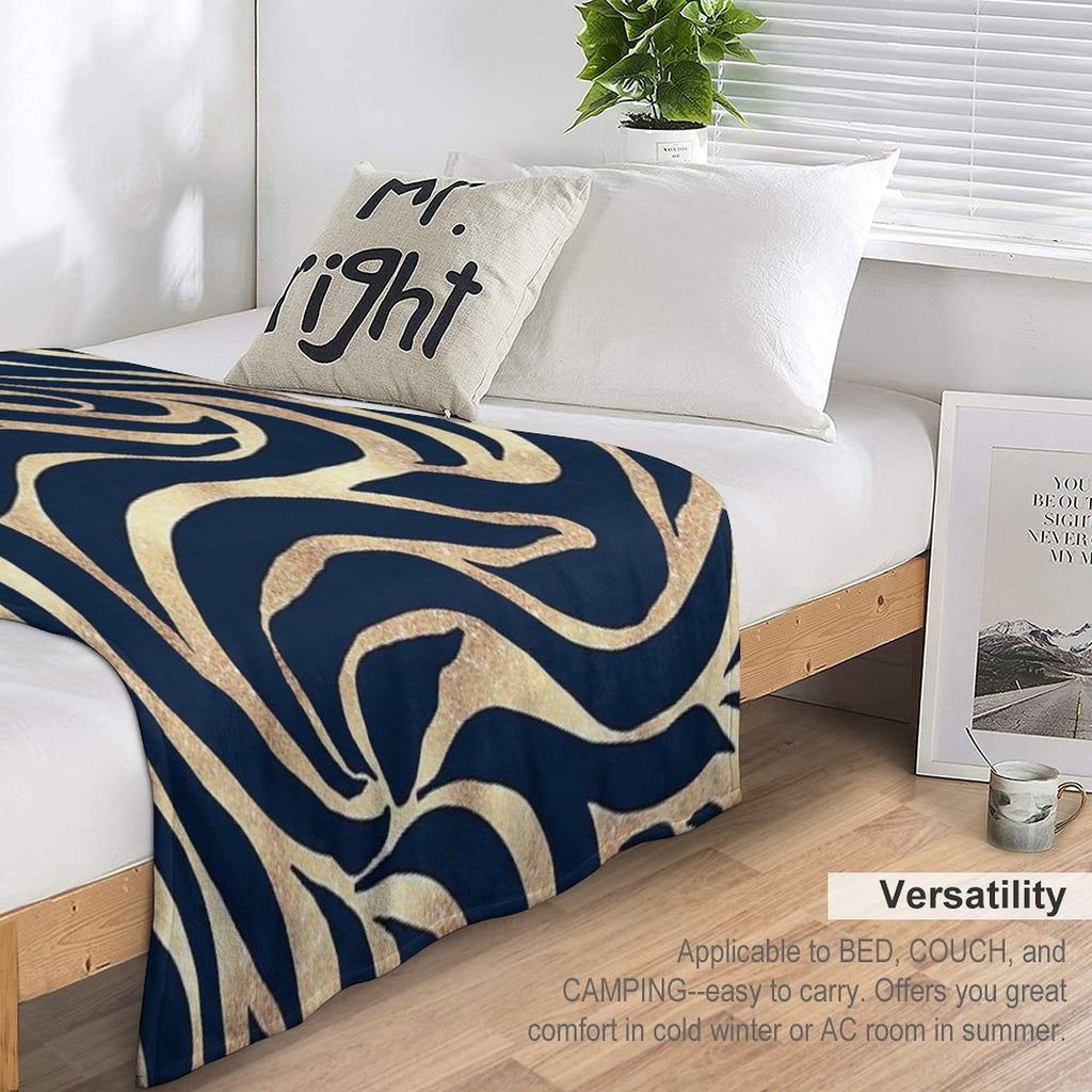 Elegant Navy Blue Gold Zebra Print Wrinkle-free Throw Blanket