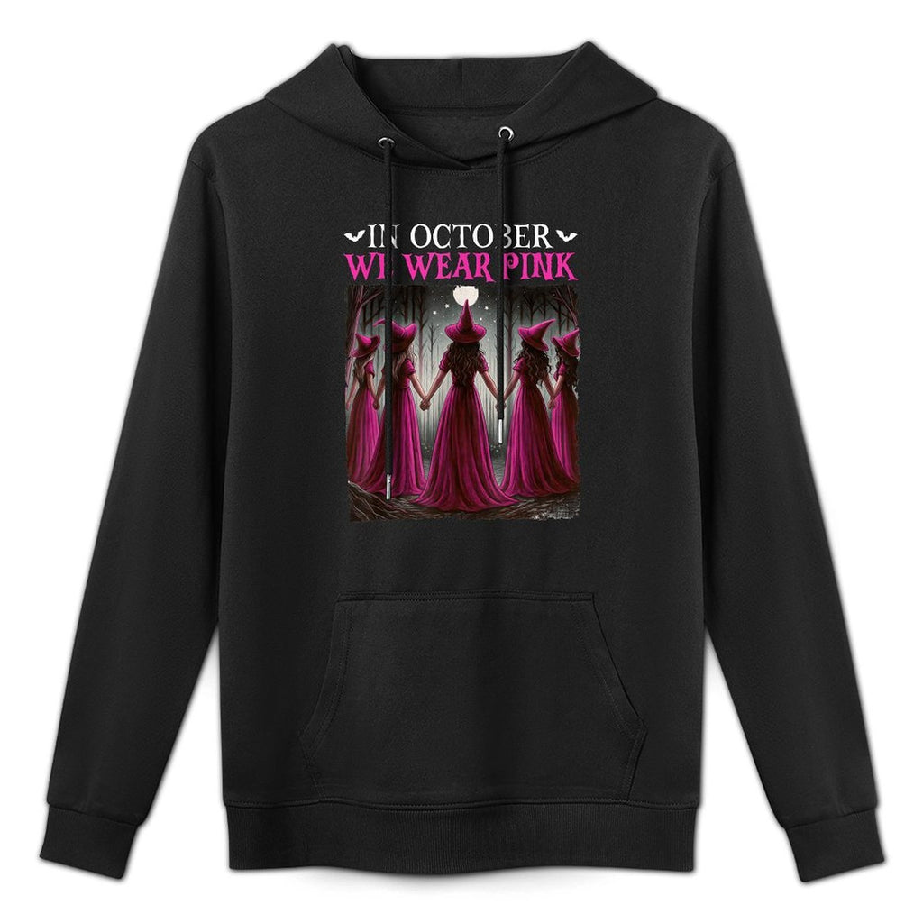 in October We Wear Pink Witch Halloween Breast Cancer Women Versatile Streetwear Hoodie