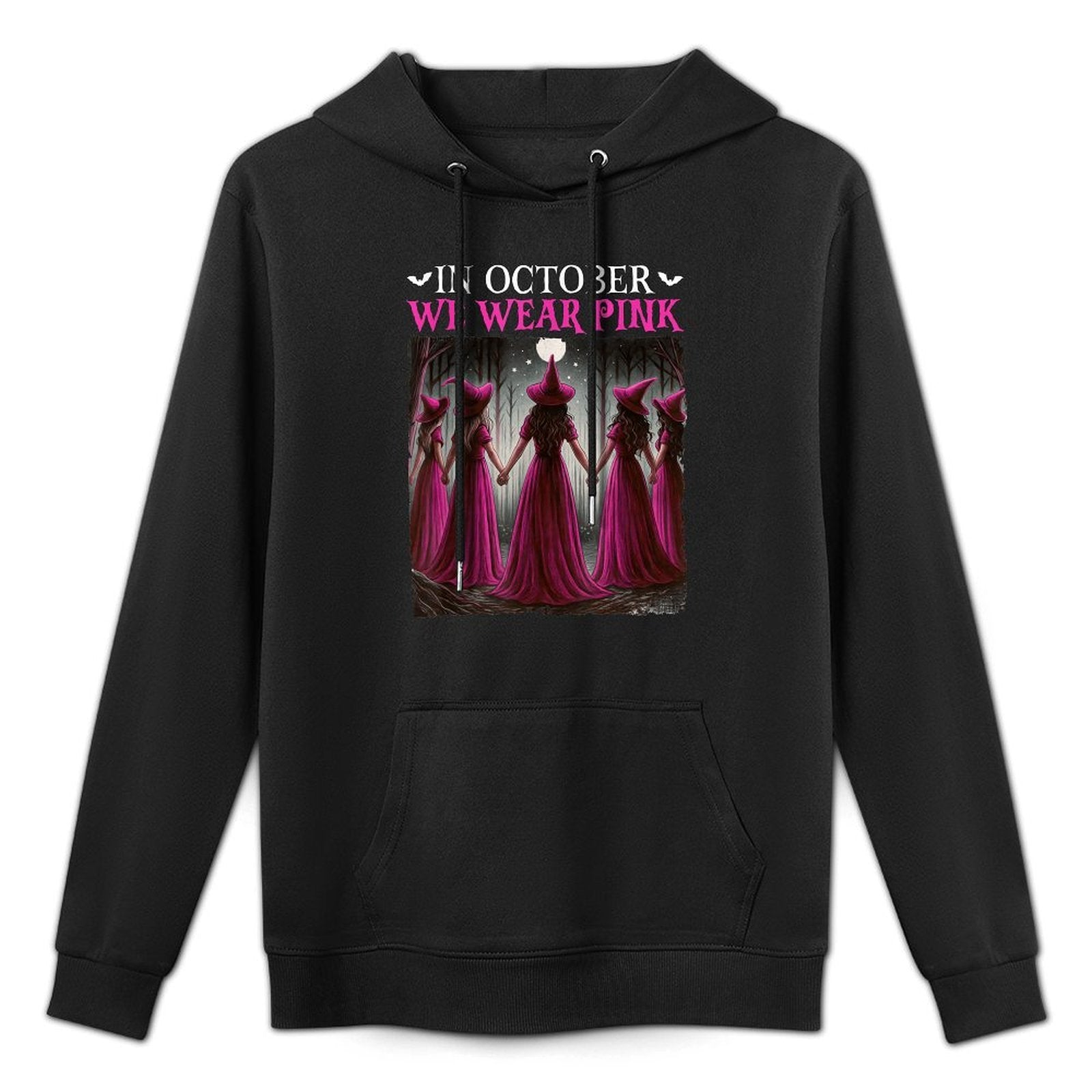 in October We Wear Pink Witch Halloween Breast Cancer Women Versatile Streetwear Hoodie