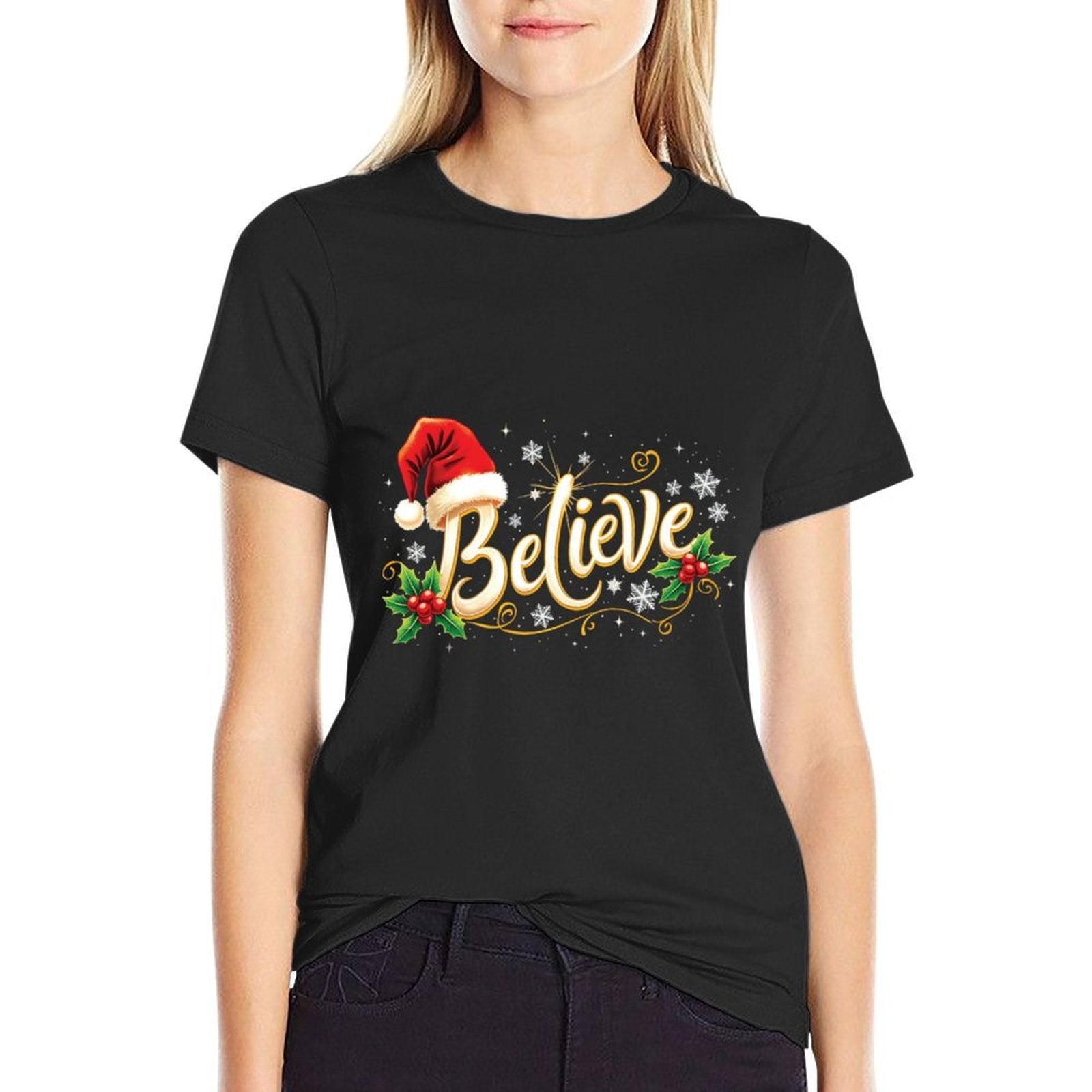 Christmas Believe Santa Claus Believe Christmas  Heathered Texture T-Shirt