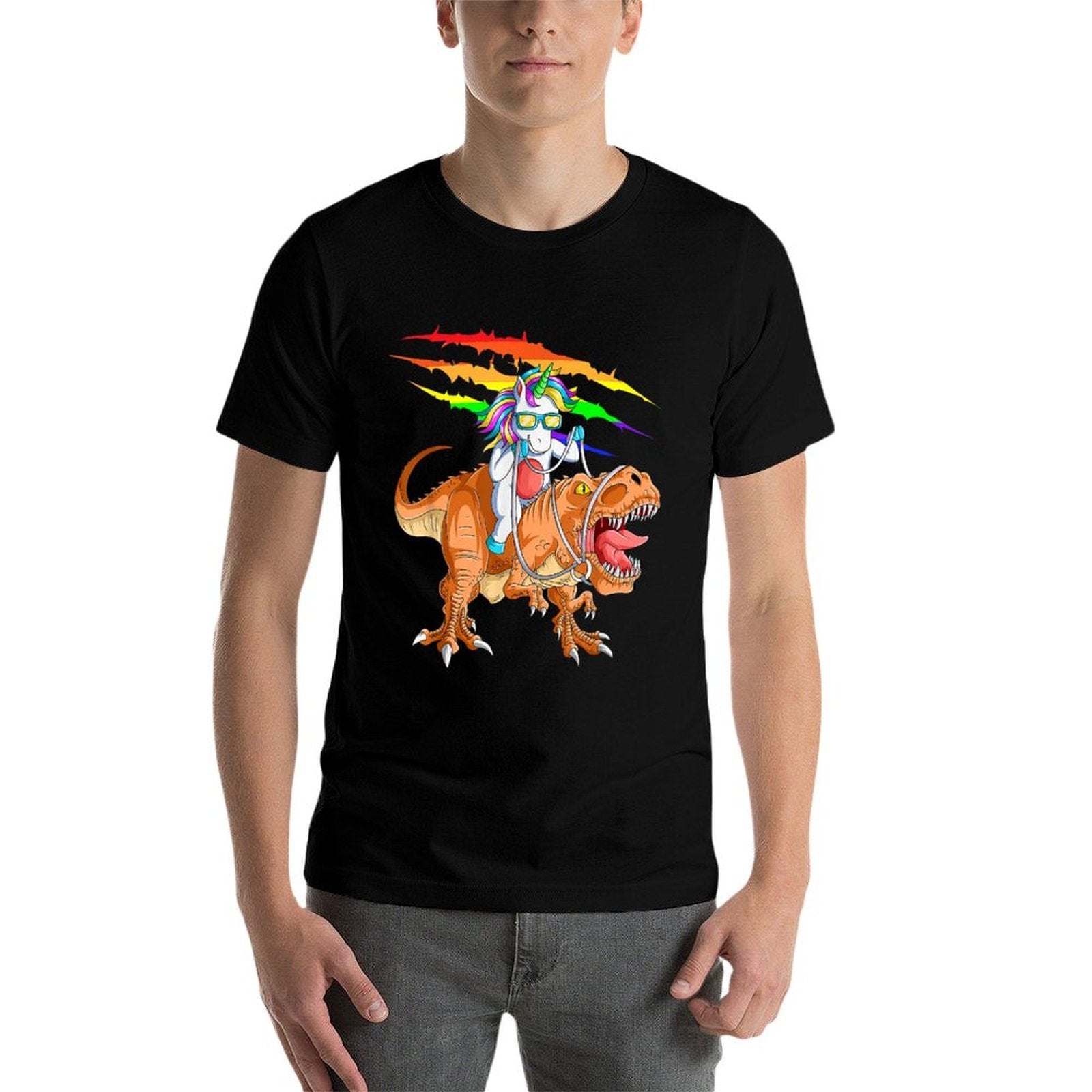 Unicorn Riding T-Rex Dinosaur For Kids Boys Girls Men Women  Soft T-Shirt
