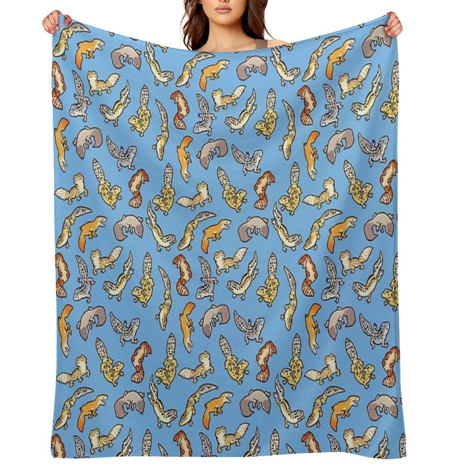 Chub Geckos in Blue Anti-pilling Throw Blanket