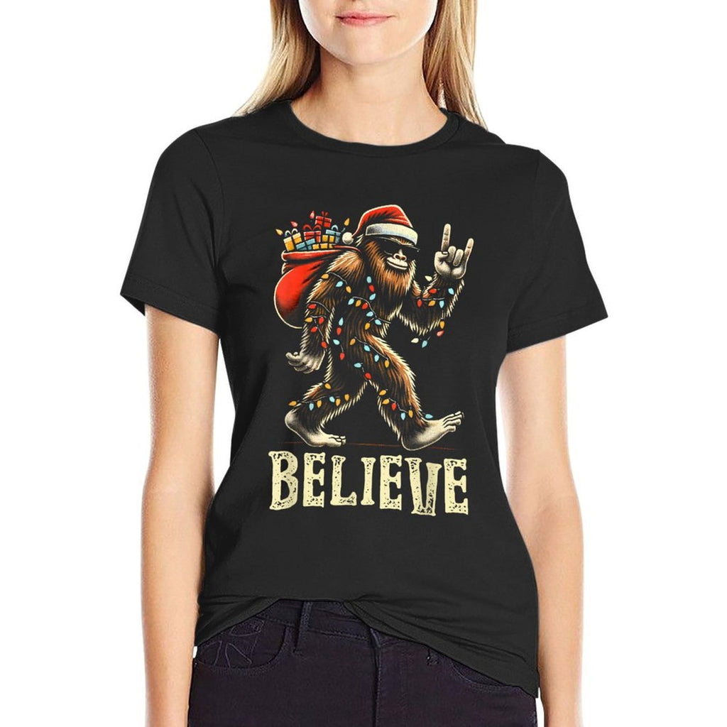Believe Bigfoot Sasquatch Santa Reindeer Christmas Tree Xmas  Graphic-printed T-Shirt