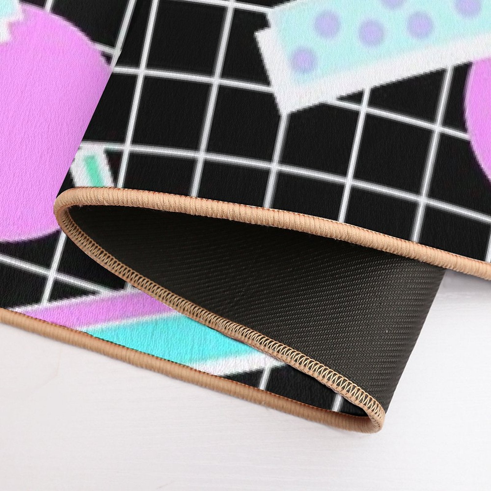 80s Retro Party Grid Design (Black BG)  Rapid-Drying Bath Mat