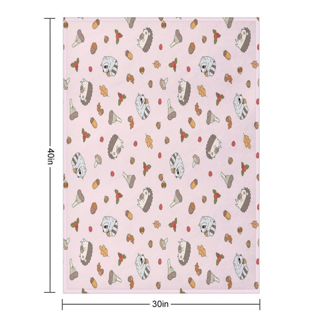 Woodland Animals Pattern, Hedgehog And Raccoon Pattern Compact Throw Blanket