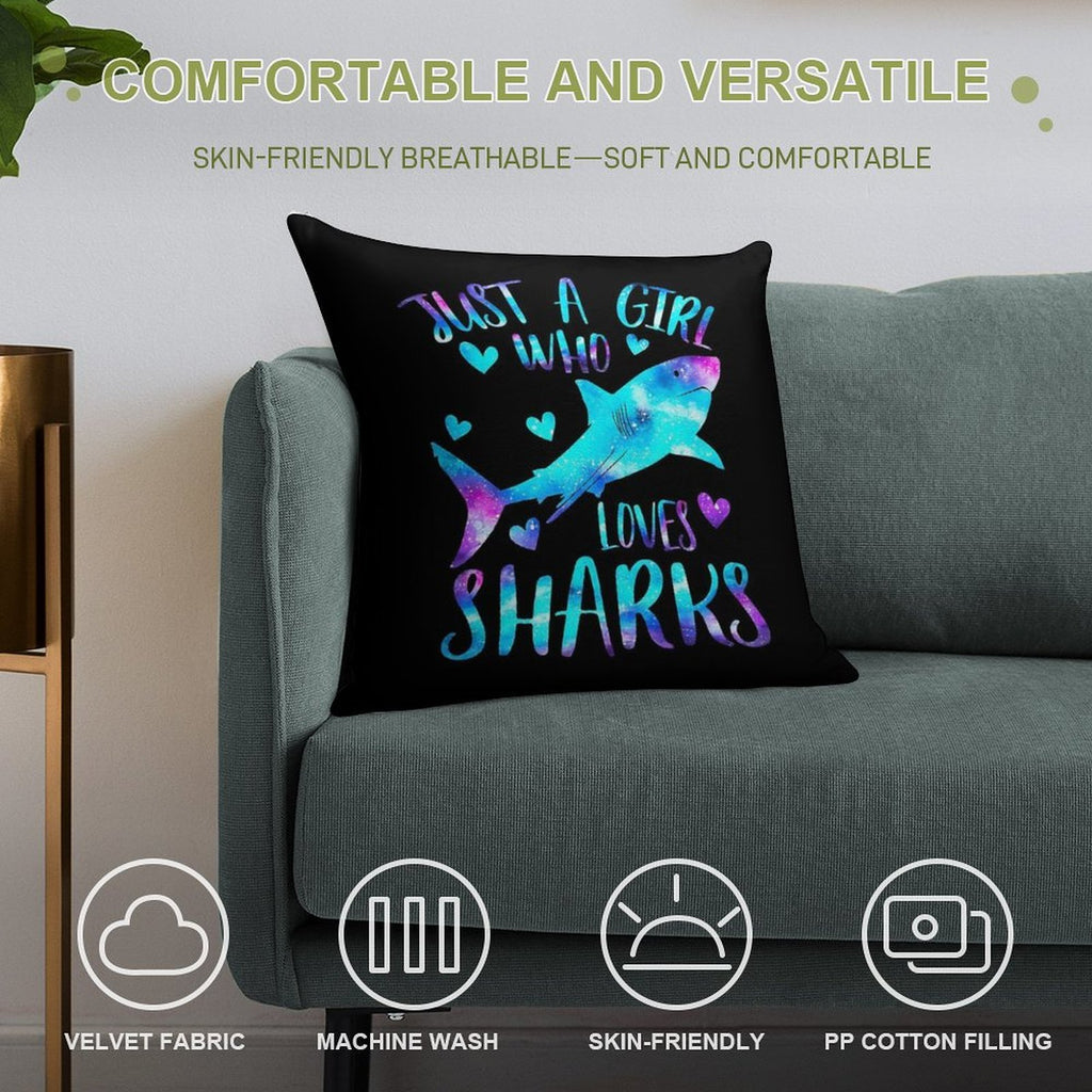 Just A Girl Who Loves Sharks Soft High-Density Material Throw Pillow